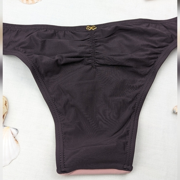 Pilyq Riviera Color Block Brown Pink Mint Teeny Cheeky Bikini Bottom - Picture 8 of 8